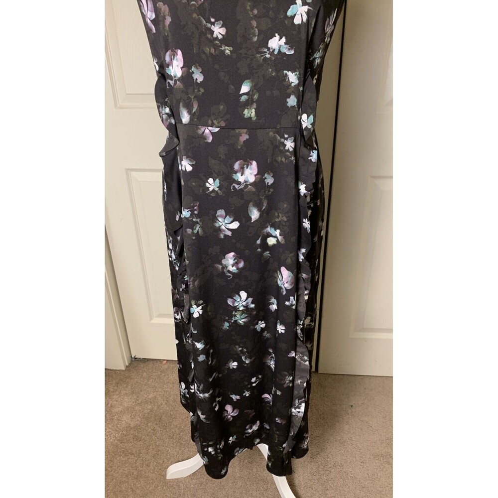 Simply Vera Wang Women’s Black Midi Floral Whimsigoth Dress Ruffles Medium Fairy - Picture 3 of 13